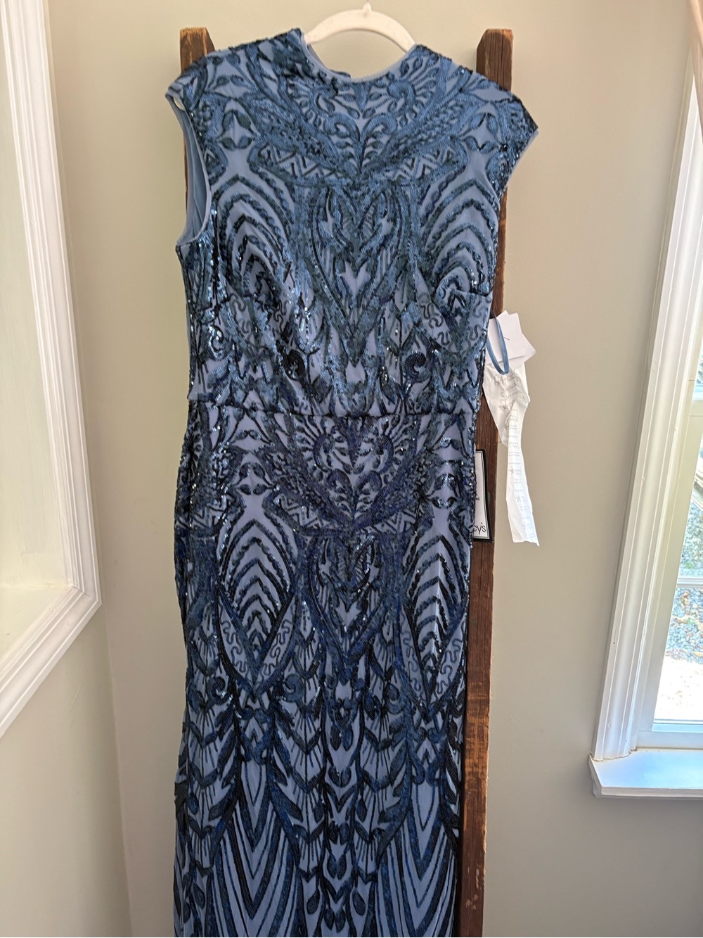 Betsy & Adam Iridescent Navy and Teal Sequin Formal Dress Top - Picture 3 of 5